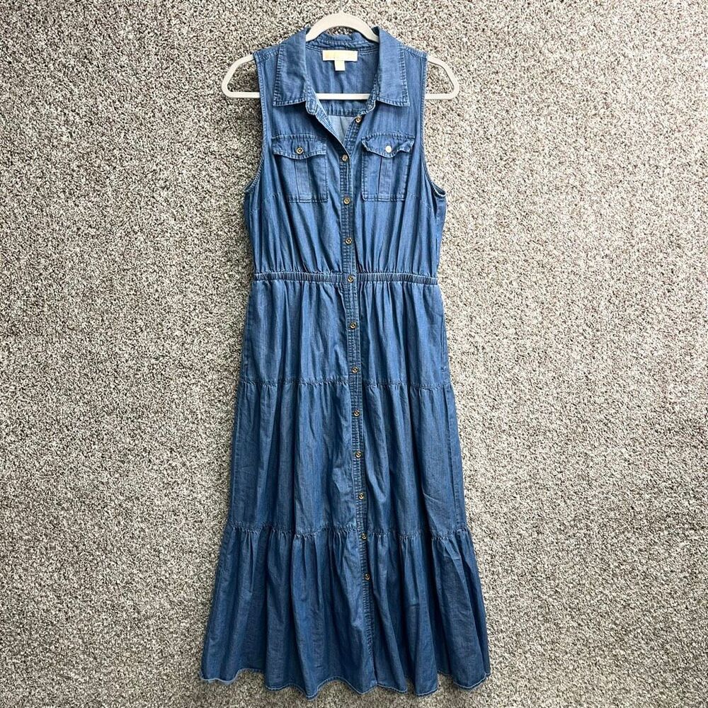 MICHAEL Michael Kors Blue Sleeveless Denim Maxi Dress